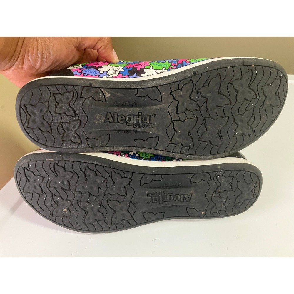 Alegria Essence ESS-302 Puzzle Print Leather Sneakers Womens 40 Multi Color Lace - Picture 6 of 9